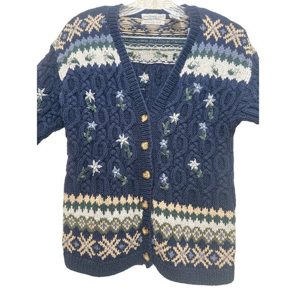 Northern Isles Hand Knit Floral Embroidery Cardigan Sweater Small 90s Novelty - Picture 3 of 16